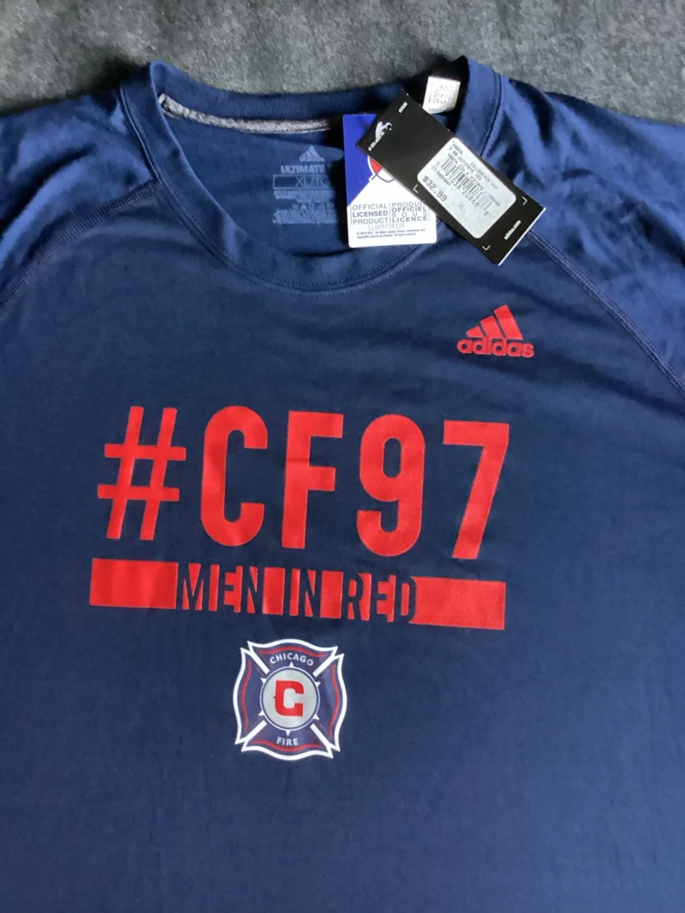 MLS Chiago Fire FC #CF97 Men in Red Soccer Adidas Ultimate Tee t-shirt Sz M-2XL